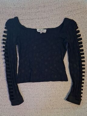 Ladder-Sleeve Black Crop Top by Sky Jane